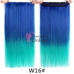 Extensie de par cu 5 Clips On delux dubla dreapta de 60 cm, Ombre Albastru cu Turcoaz Cod 60W16# 